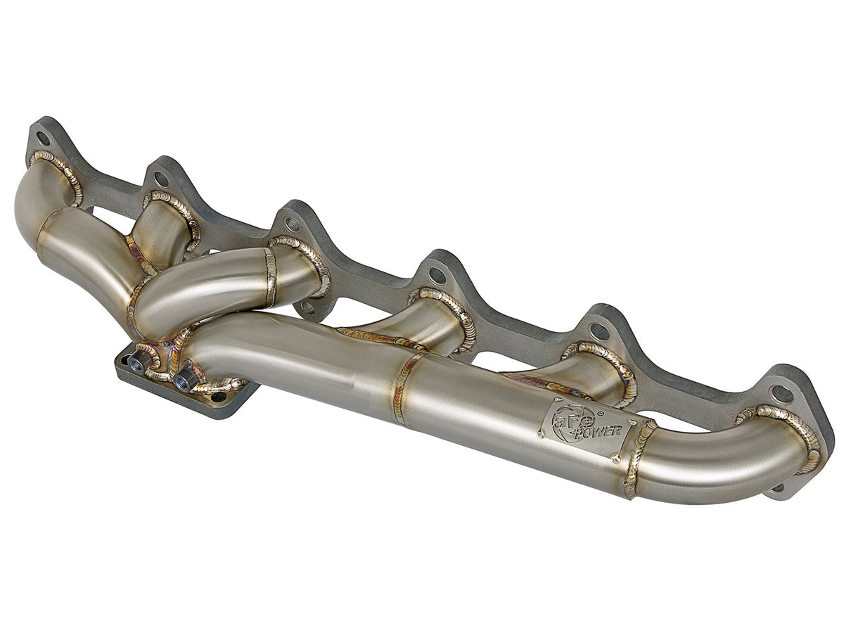 aFe Power Twisted Steel 304 Stainless Steel Header with T4 flange — Dodge Diesel Trucks 03-07 L6-5.9L (td) — 48-32018