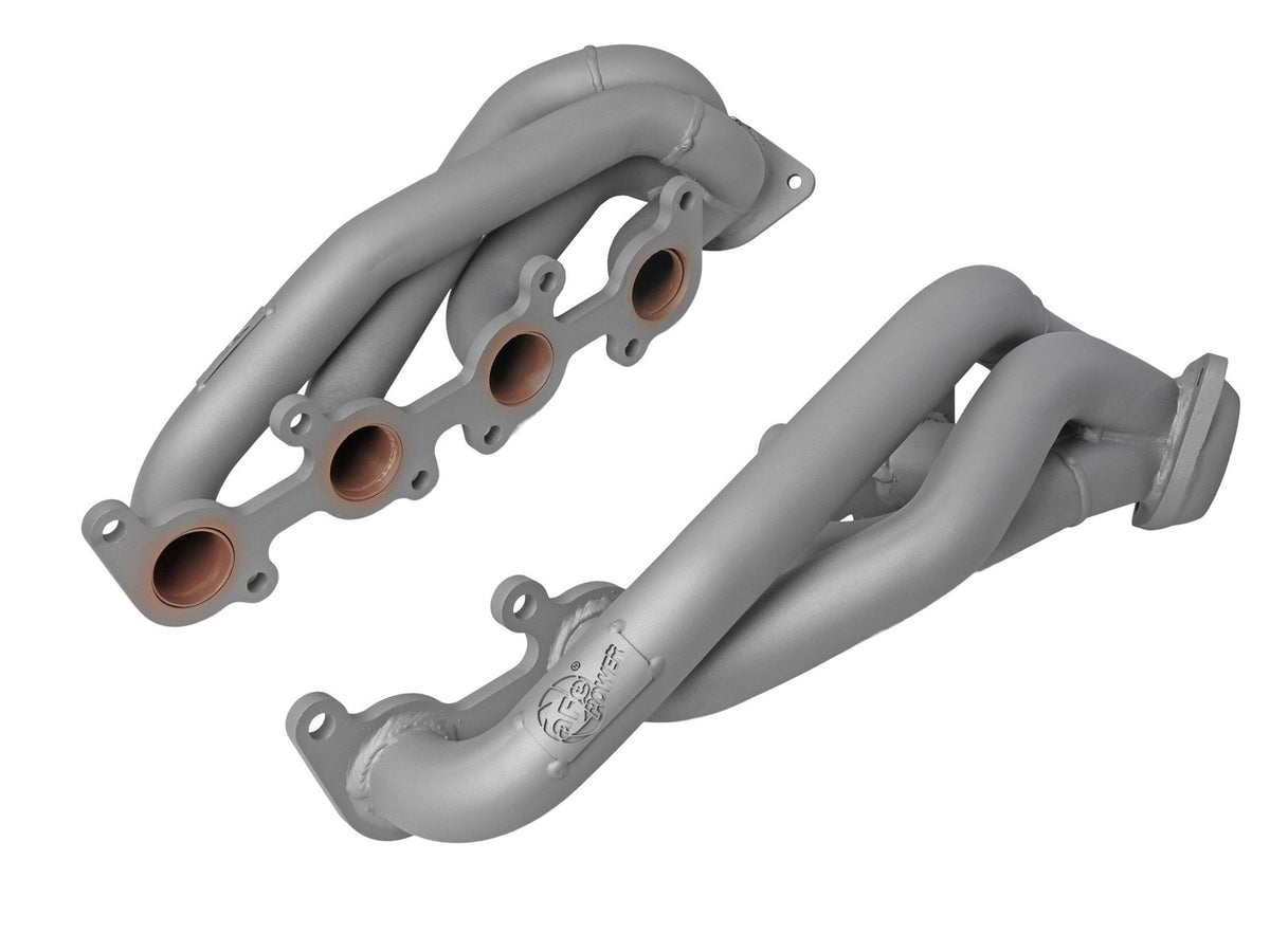 aFe Power Twisted Steel 304 Stainless Steel Short Tube Header w/ Titanium Ceramic Coating — Ford F-150 15-26 V8-5.0L — 48-33025-1T