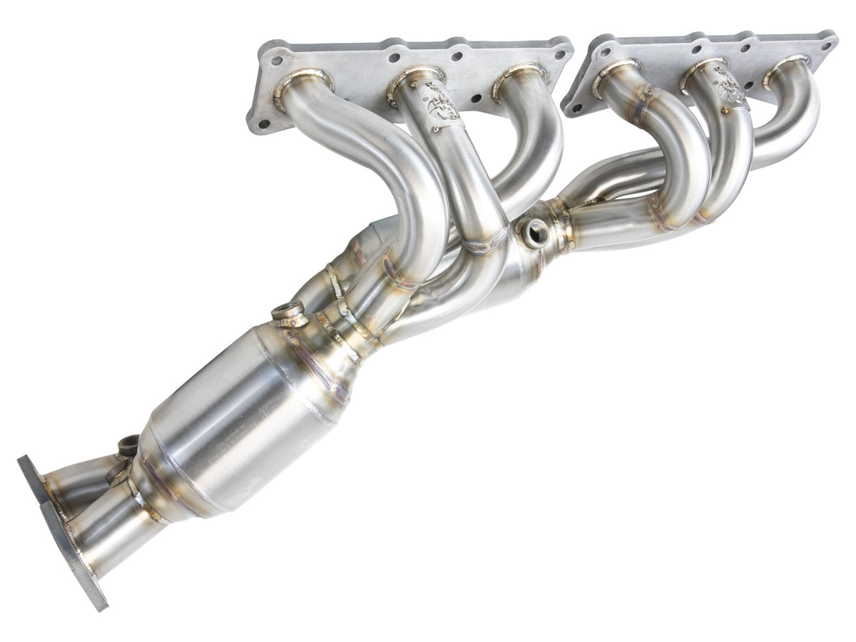 aFe Power Twisted Steel 304 Stainless Steel Long Tube Header w/ Cat — BMW 128i (E82/88) 08-13 / 330i/335i/328i (E90/91/92/93) 06-13 L6-3.0L N51/N52/N53 — 48-36307-1