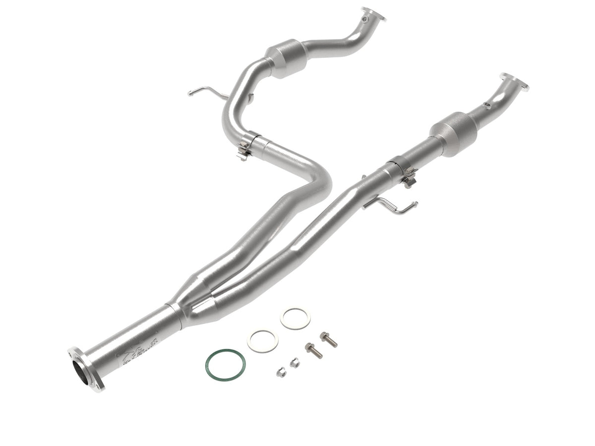 aFe Power Twisted Steel Y-Pipe 2-1/4 to 2-1/2 IN 409 Stainless Steel w/ Cat — Toyota Tacoma 16-23 V6-3.5L (4WD) — 48-46013-RC