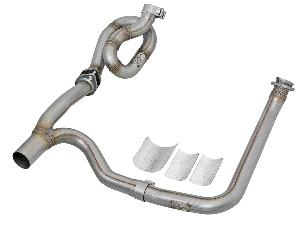 aFe Power Twisted Steel Y-Pipe 2 IN to 2-1/2 IN Stainless Steel Exhaust System — Jeep Wrangler (JK) 12-18 V6-3.6L — 48-46207-PK