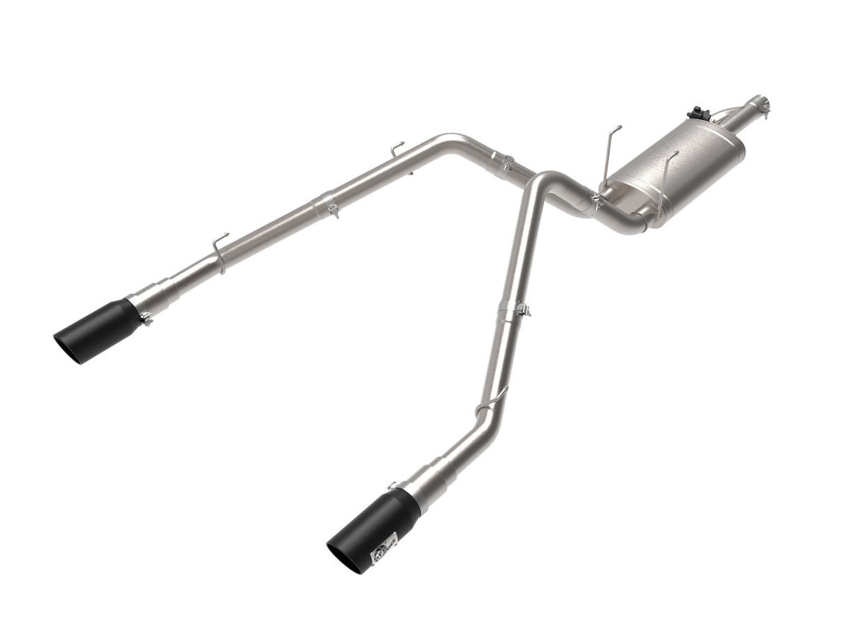 aFe Power Gemini XV 3 IN 304 Stainless Steel Cat-Back Exhaust System w/ Cut-Out Black — Dodge/RAM 1500 09-18/RAM 1500 Classic 19-24 V8-5.7L HEMI — 49-32083-B