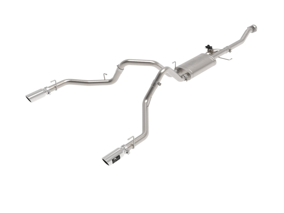 aFe Power Gemini XV 3 IN 304 Stainless Steel Cat-Back Exhaust System w/ Dual Polished Tip — Ford F-150 Tremor 21-26 V6-3.5L (tt)/V8-5.0L — 49-33160-P