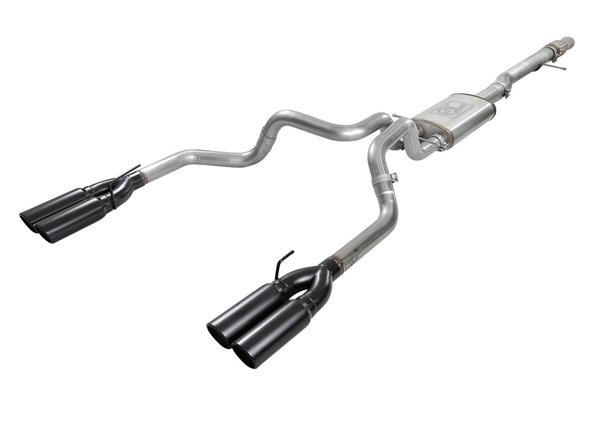 aFe Power Vulcan Series 4 IN to Dual 3 IN 304 Stainless Steel Cat-Back Exhaust System — GM Silverado/Sierra 1500 19-26 V8-6.2L — 49-34102-B