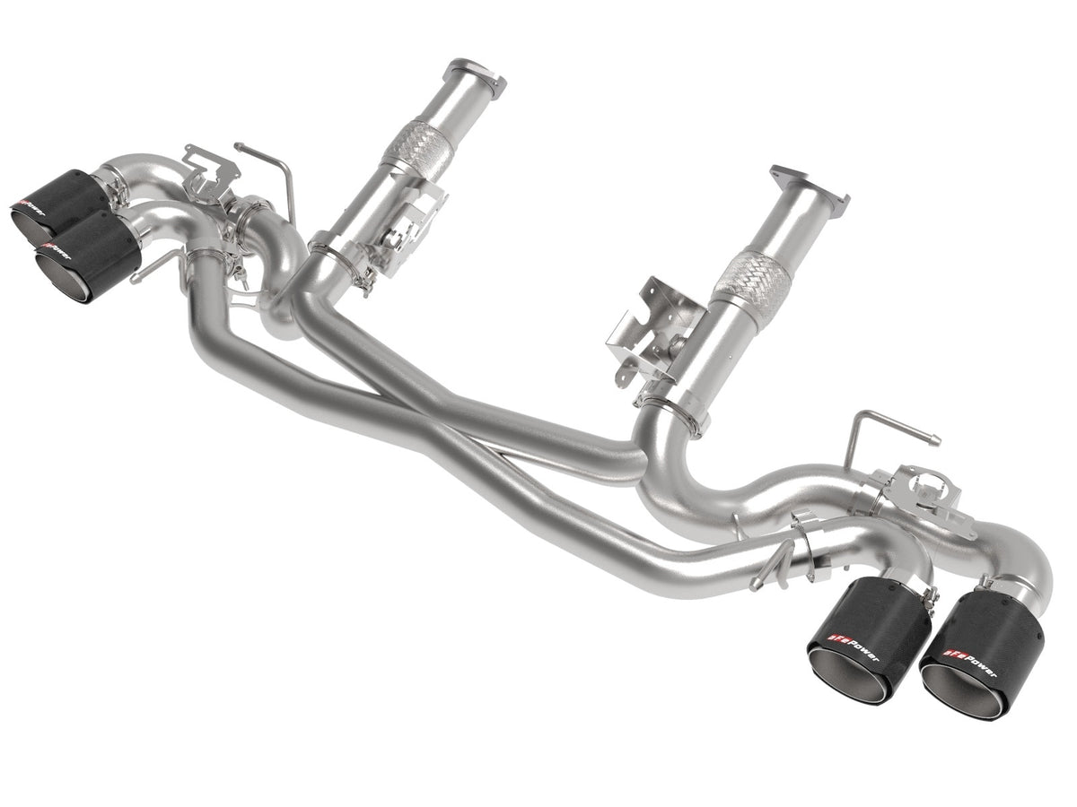 aFe Power MACH Force-Xp 304 Stainless Steel Cat-Back Exhaust w/o Muffler Carbon Fiber (w/ NPP) — Chevrolet Corvette (C8) 20-26 V8-6.2L — 49-34124NM-C