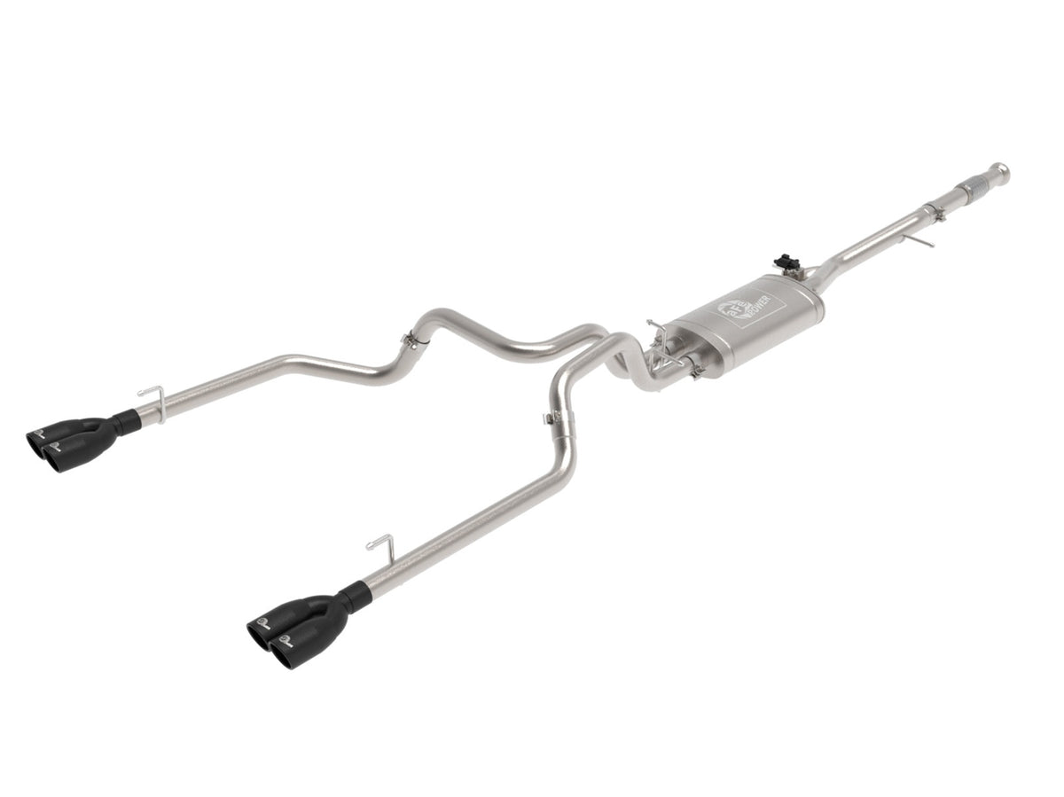 aFe Power Gemini XV 3 IN to Dual 2-1/2 IN 304 Stainless Steel Cat-Back Exhaust System w/ Cut-Out Black — GM Silverado/Sierra 1500 19-26 V8-5.3L — 49-34139-B
