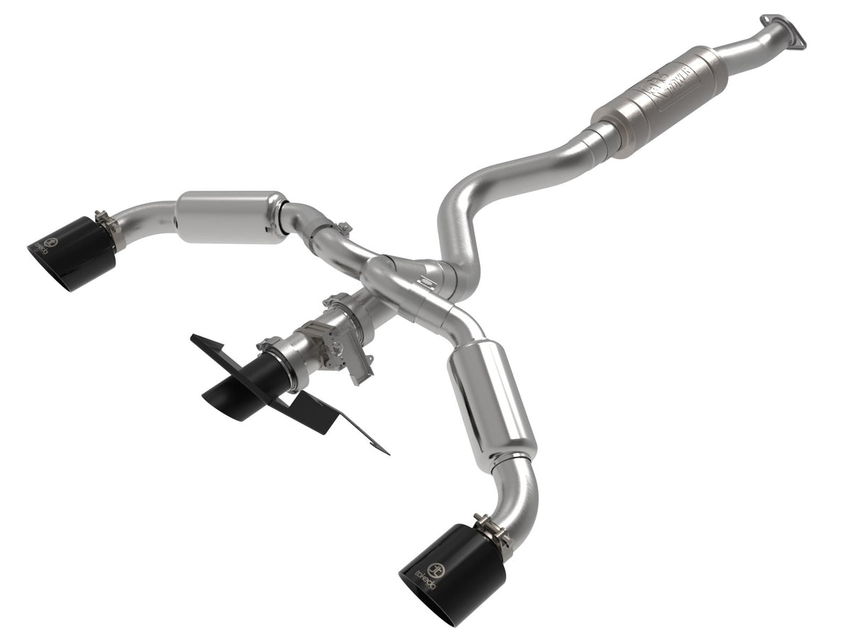 aFe Power Gemini XV 3 IN to 2-1/2 IN 304 Stainless Steel Cat-Back Exhaust System w/ Cut-Out Black — Toyota GR Corolla 23-26 L3-1.6L (t) — 49-36067-B