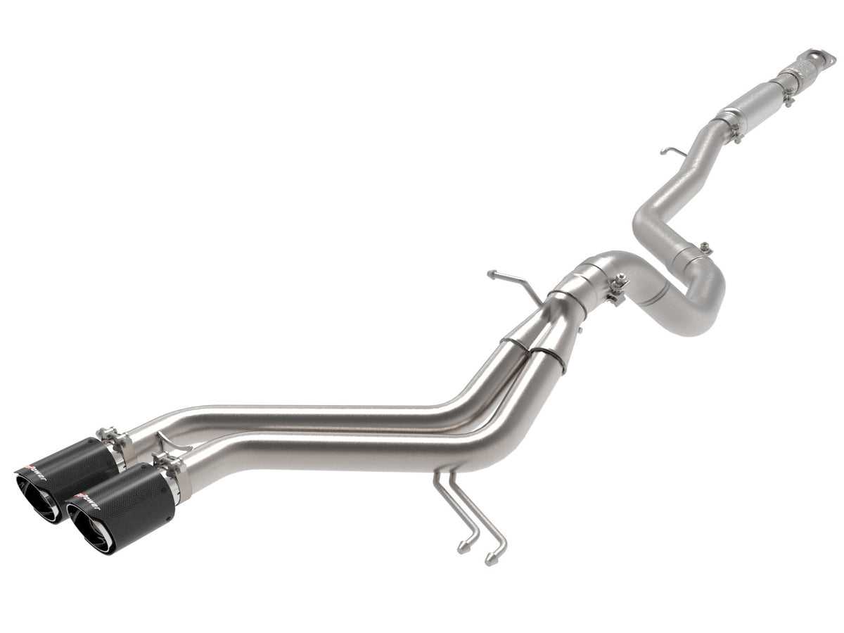 aFe Power Takeda 2-1/2 IN to 3 IN 304 Stainless Steel Cat-Back Exhaust System w/ Carbon Fiber Tip — Hyundai Veloster 13-17 L4-1.6L (t) — 49-37018-C