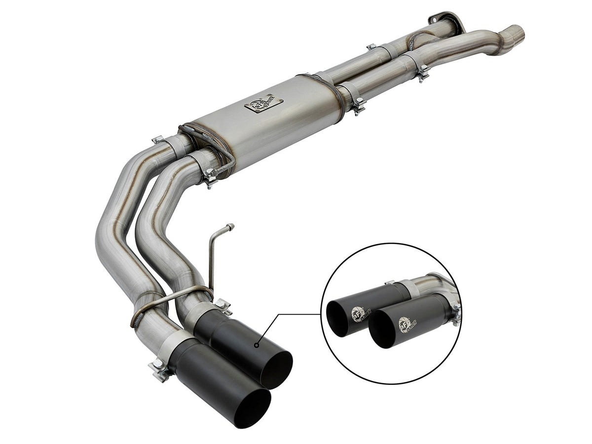 aFe Power Rebel Series 3 IN 409 Stainless Steel Cat-Back Exhaust System w/ Black Tip — Ford F-150 Raptor 17-20 V6-3.5L (tt) — 49-43091-B