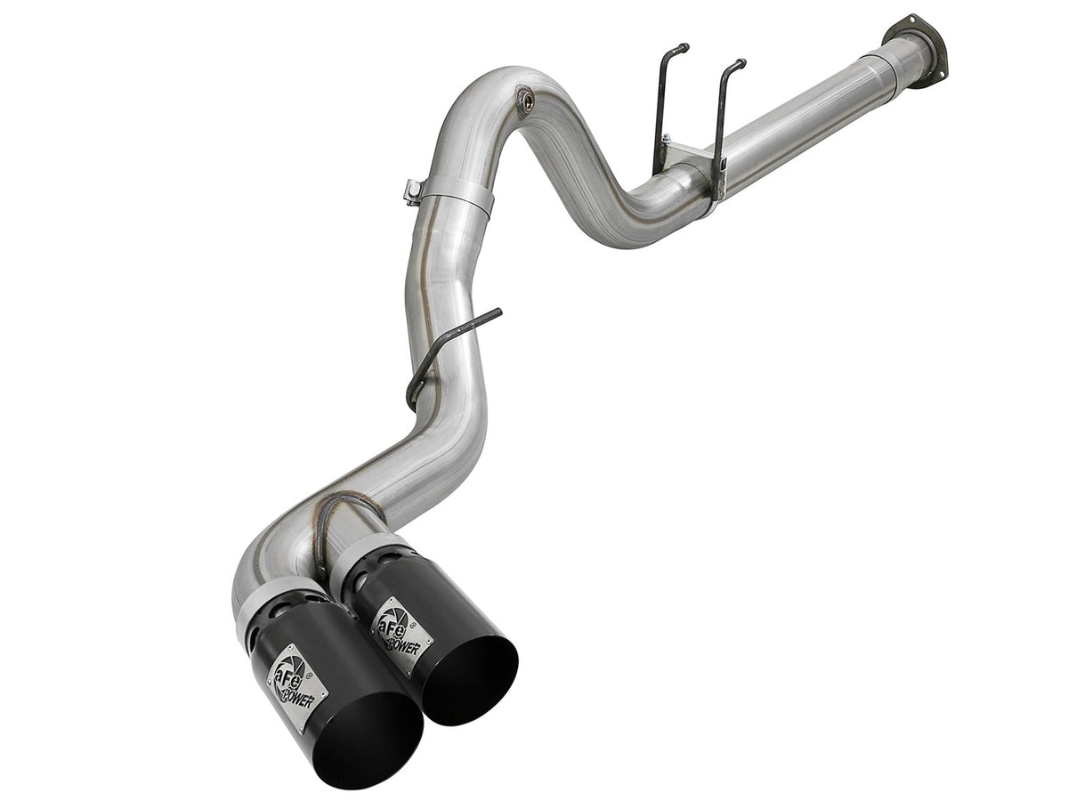 aFe Power Rebel XD Series 4 IN 409 Stainless Steel DPF-Back Exhaust System w/ Dual Black Tips — Ford Diesel Trucks 17-26 V8-6.7L (td) — 49-43102-B