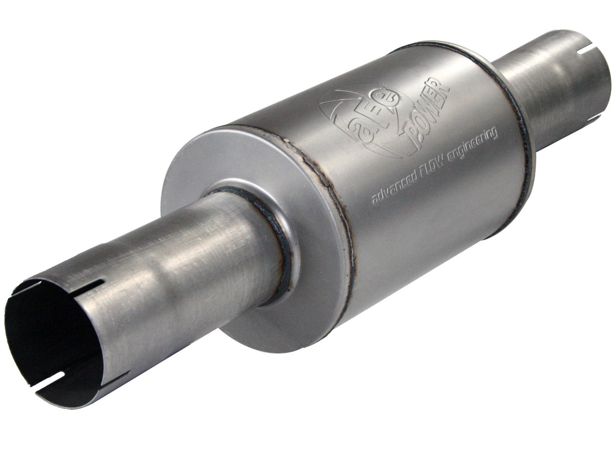 aFe Power ATLAS 4 IN Aluminized Steel Muffler — (4 IN ID Center/Center x 8 IN Dia. x 30 IN L - Round Body) — 49-91014