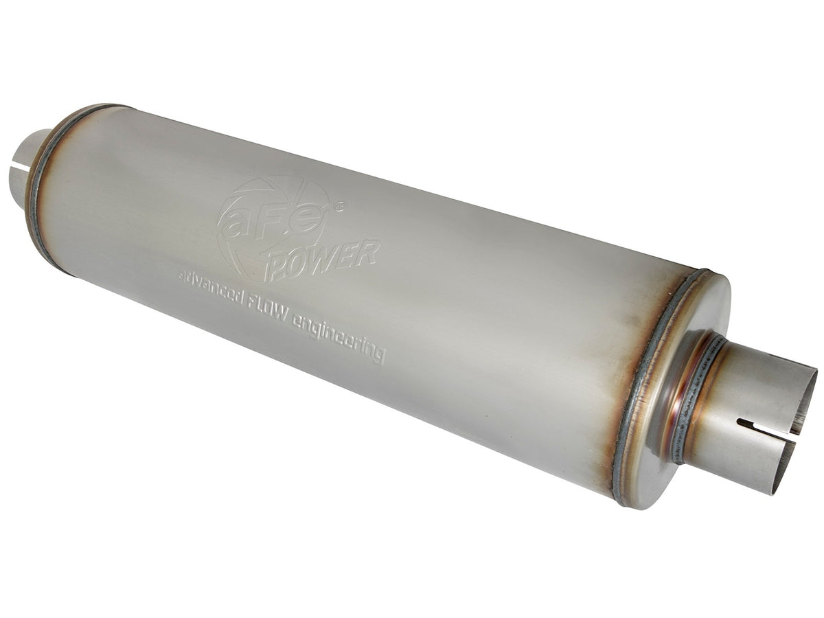 aFe Power MACH Force-Xp 3-1/2" 409 Stainless Steel Muffler — 3-1/2 IN ID Center/Center x 7 IN Dia. x 24 IN L - Round Body — 49M00024