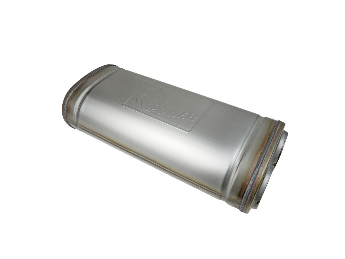 aFe Power MACH Force-Xp 409 Stainless Steel Muffler — 2-1/2 IN Dual Inlet/Dual Outlet 5 IN H x 8 IN W x 18 IN L - Oval Body — 49M00052