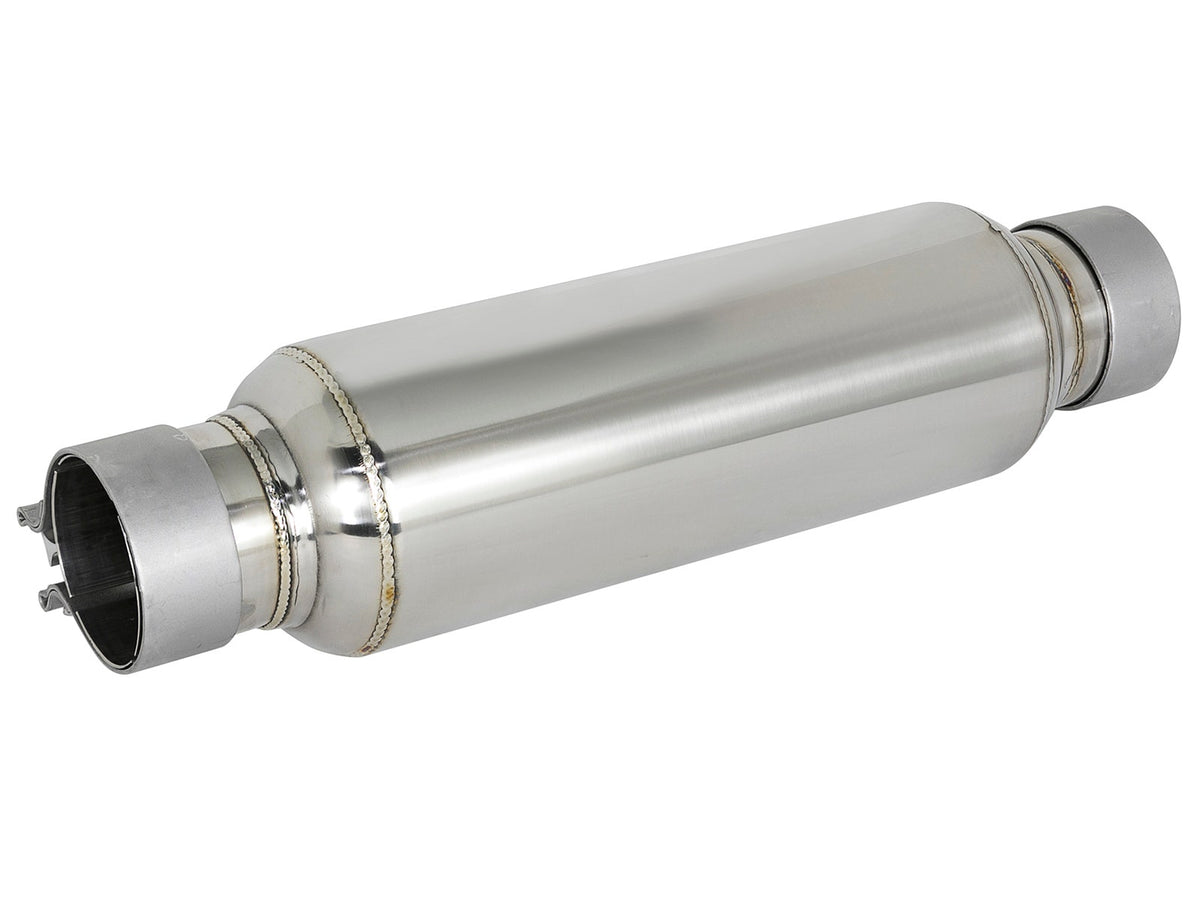 aFe Power MACH Force-Xp 12" 304 Stainless Steel Resonator — 2-1/2 IN Inlet/Outlet x 4 IN Dia. x 12 IN Body x 15 IN Overall Length — 49M10003