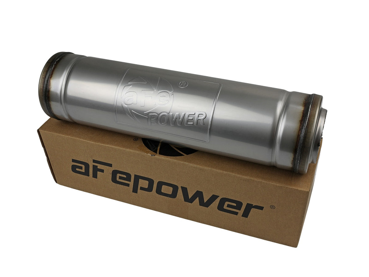 aFe Power MACH Force-Xp 3" 304 Stainless Steel Muffler — 3 IN ID Center/Center x 5 IN Dia. x 18 IN L - Round Body — 49M30050