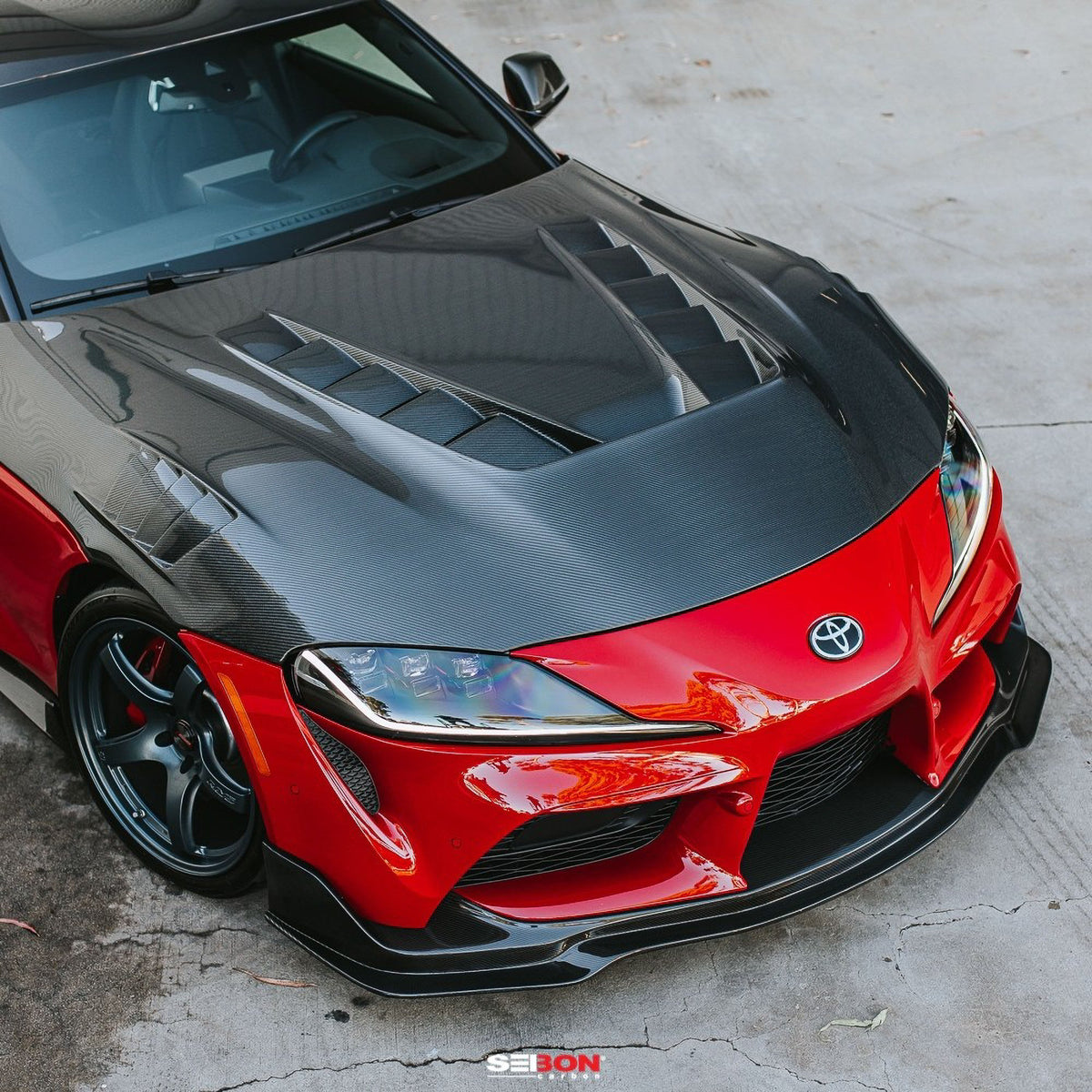Seibon TV-style double sided carbon fiber hood for 2020-2026 Toyota GR Supra