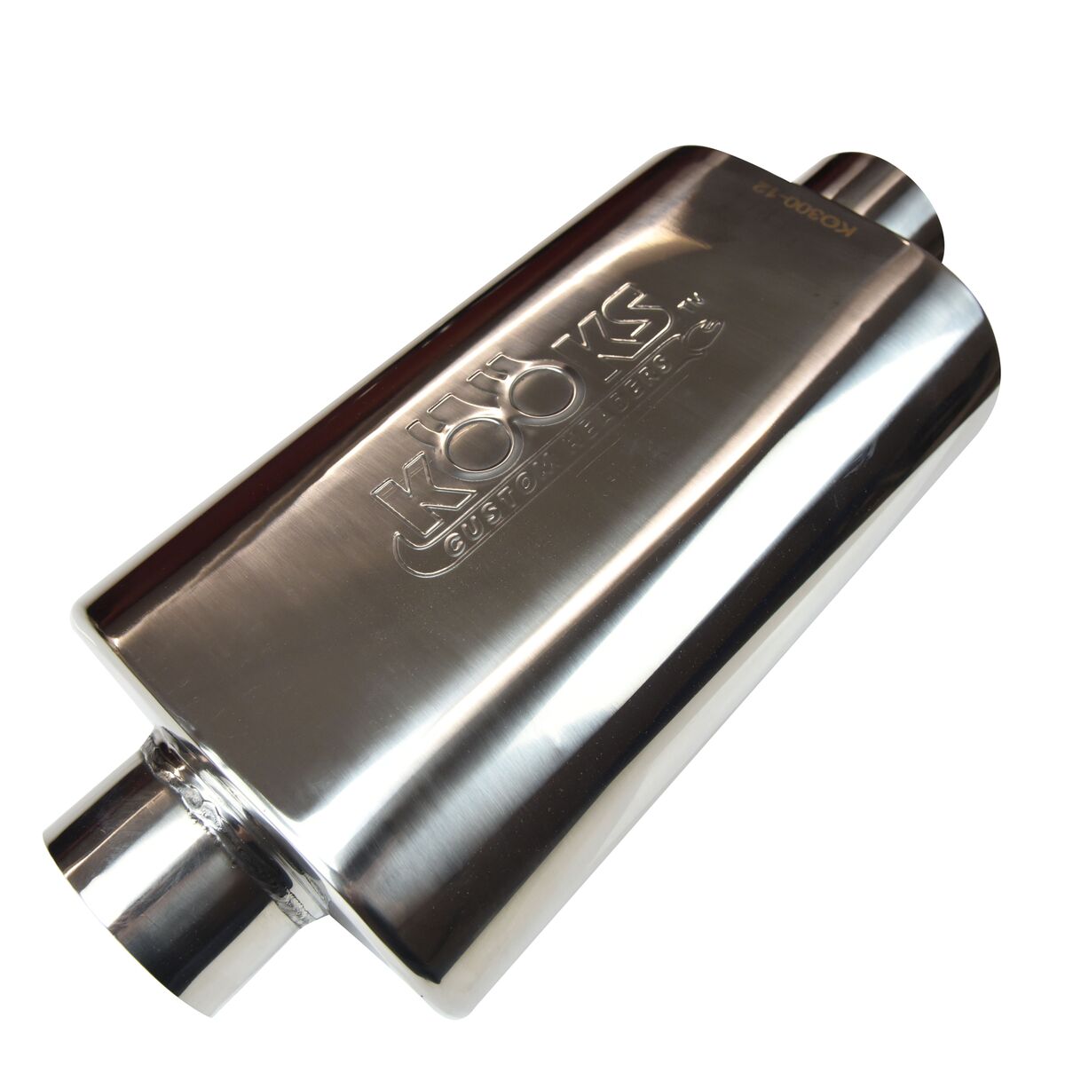 Kooks 3" Oval Center/Center Muffler 12" Long Body . Polished Stainless Steel. — KO300-12