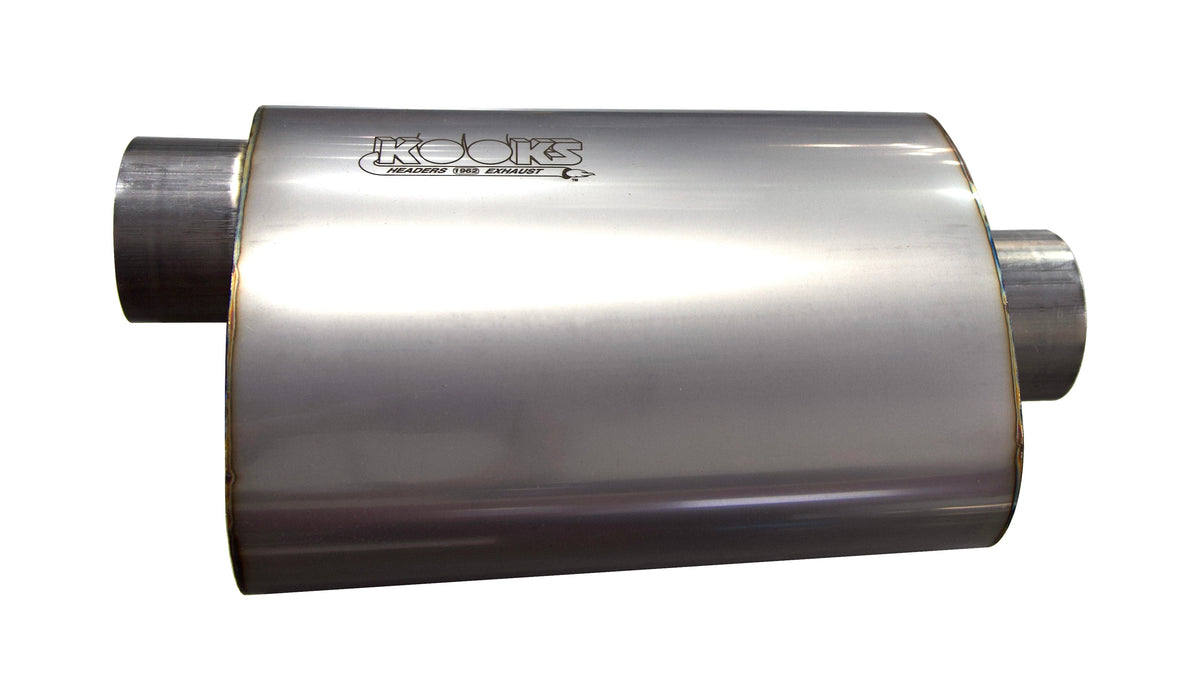 Kooks 3" Oval Center/Offset Muffler 12" Long Body. Stainless Steel. — MUF-018