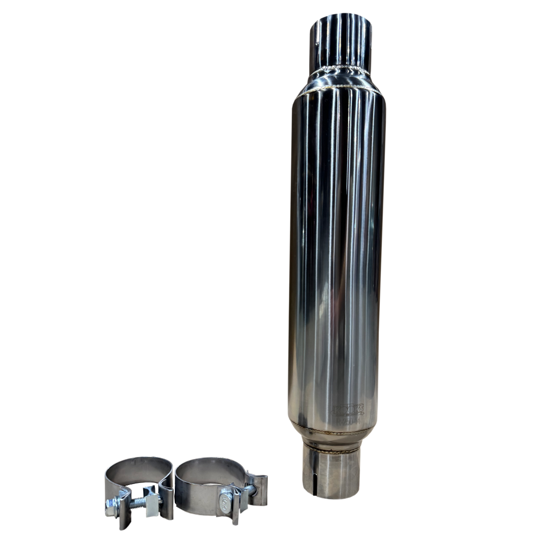 Kooks 2-1/2" Round Clamp In Muffler 14" Long. Polished Stainless Steel. — R250-14-CI