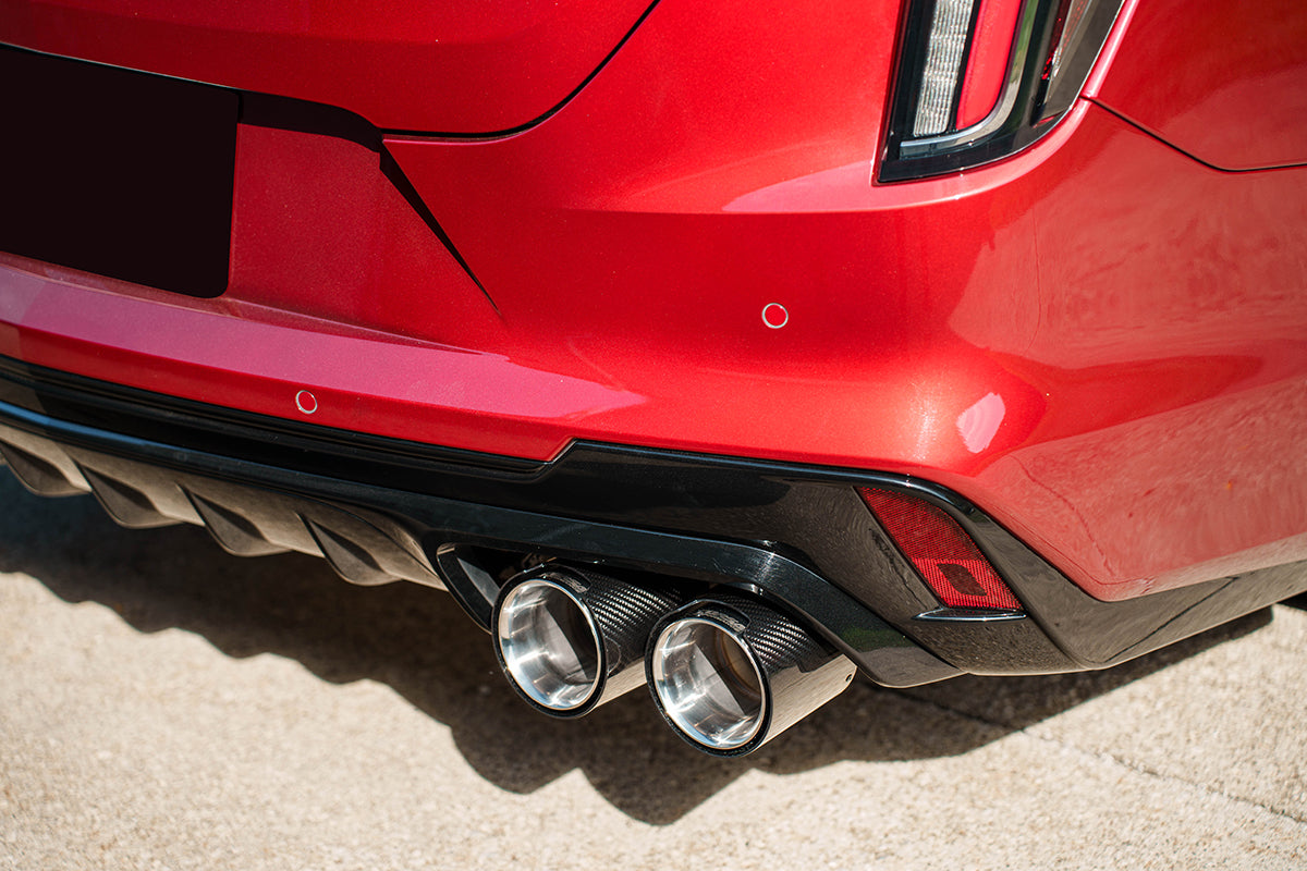 CORSA Sport Valved 3.0 in Axle-Back 4.5 in Carbon Fiber Twin Tips for 2024 Cadillac CT4-V Blackwing 3.6L Twin Turbo V6 (21319CF)
