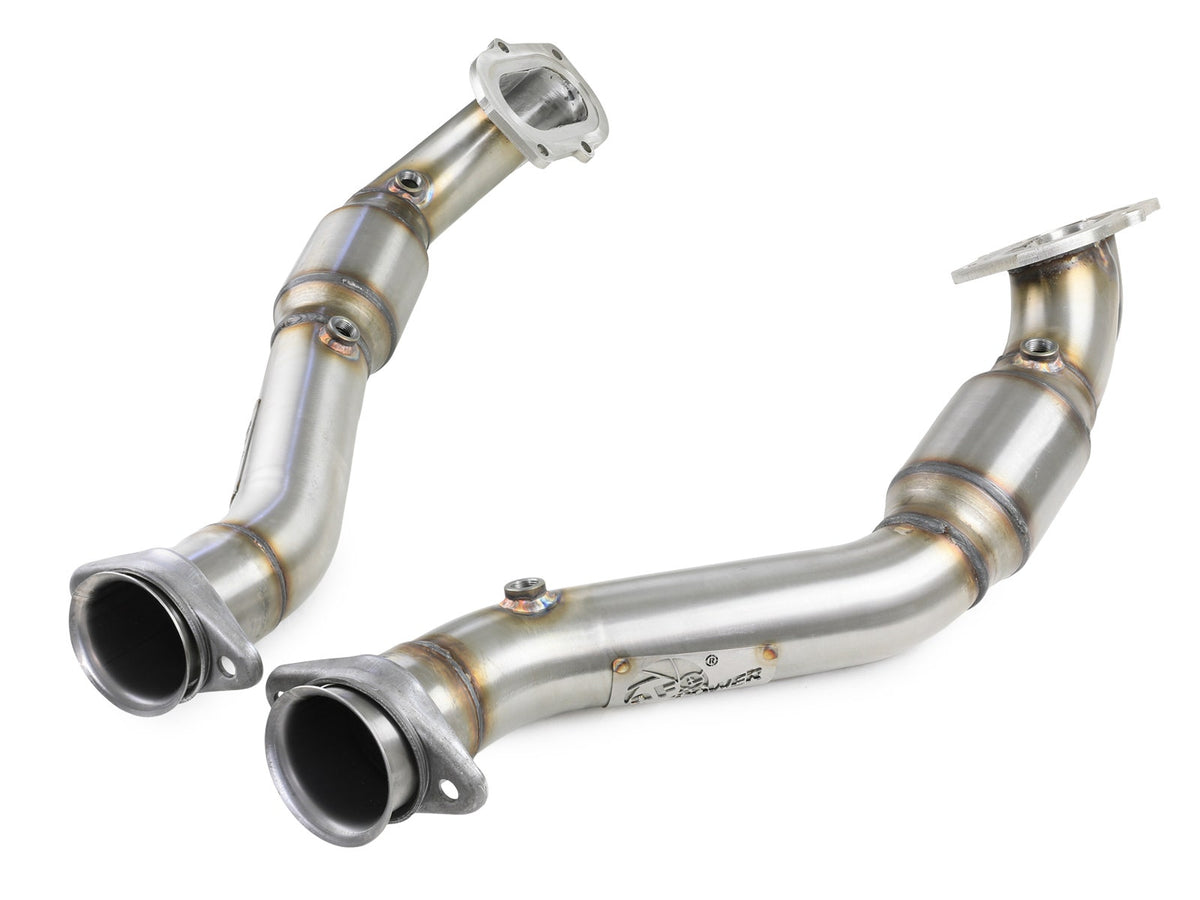 aFe Power Twisted Steel Mid Pipe 3 IN 304 Stainless Steel w/ Cat — Chevrolet Corvette (C7) & Z06 14-19 V8-6.2L/6.2L (sc) — 48-34130-1YC