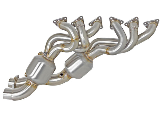 aFe Power Twisted Steel Long Tube Header 304 Stainless Steel w/ Cat — BMW M3 (E46) 01-06 L6-3.2L S54 — 48-36314-HC