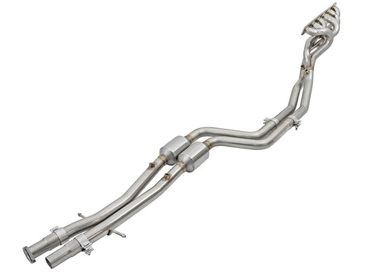 aFe Power Twisted Steel Long Tube Header & Mid Pipe 304 Stainless Steel w/ Cat — BMW M3 (E36) 96-99 L6-3.2L S52 — 48-36316-YC