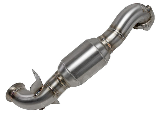 aFe Power Twisted Steel Down Pipe 2-1/2 IN 304 Stainless Steel w/ Cat — MINI Cooper S (R56) 07-15 L4-1.6L (t) N14/N18 — 48-36318-1HC