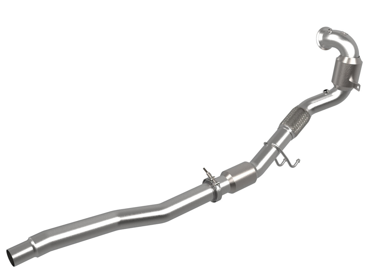 aFe Power Twisted Steel Down Pipe 3 IN 304 Stainless Steel w/ Cat — Volkswagen Golf R 15-19 L4-2.0L (t) — 48-36411-1YC