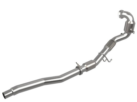 aFe Power Twisted Steel Down Pipe 3 IN 304 Stainless Steel w/ Cat — Volkswagen Golf R 15-19 L4-2.0L (t) — 48-36411-1YC
