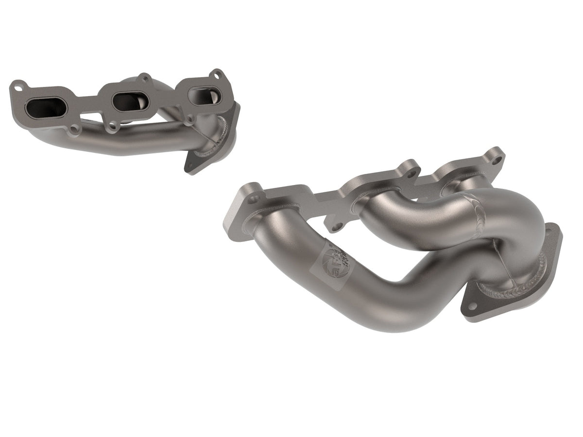 aFe Power Twisted Steel 409 Stainless Steel Short Tube Header w/ Titanium Ceramic Coat Finish — Ford Mustang 11-17 V6-3.7L — 48-43031-T