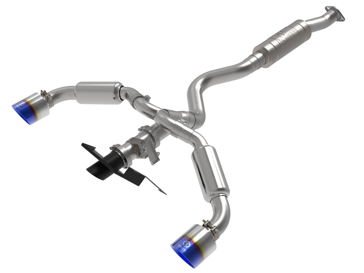 aFe Power Gemini XV 3 IN to 2-1/2 IN 304 Stainless Steel Cat-Back Exhaust System w/ Cut-Out Blue Flame — Toyota GR Corolla 23-26 L3-1.6L (t) — 49-36067-L