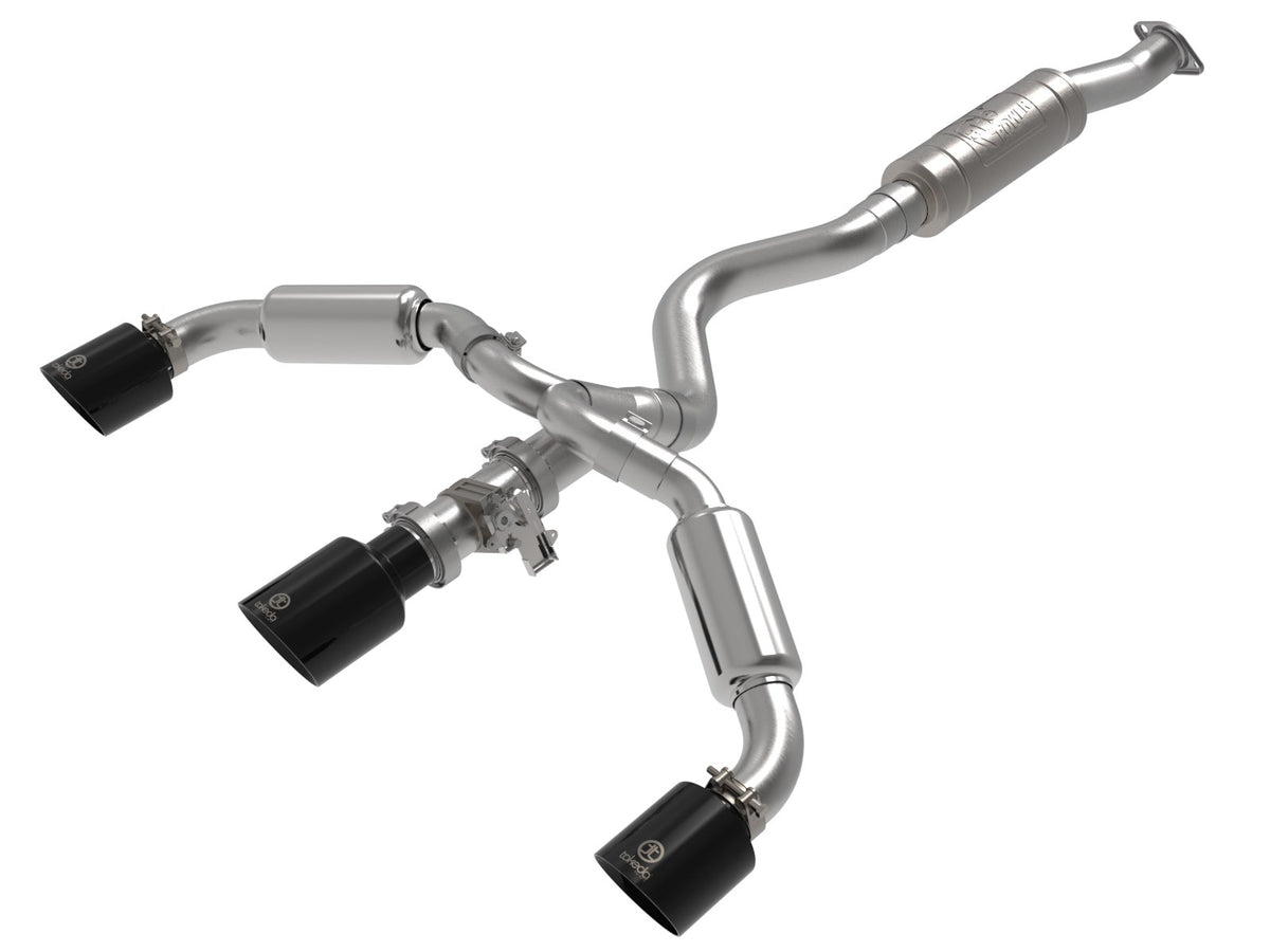 aFe Power Gemini XV 3 IN to 2-1/2 IN 304 Stainless Steel Cat-Back Exhaust System w/ Black Tips — Toyota GR Corolla 23-26 L3-1.6L (t) — 49-36070-B