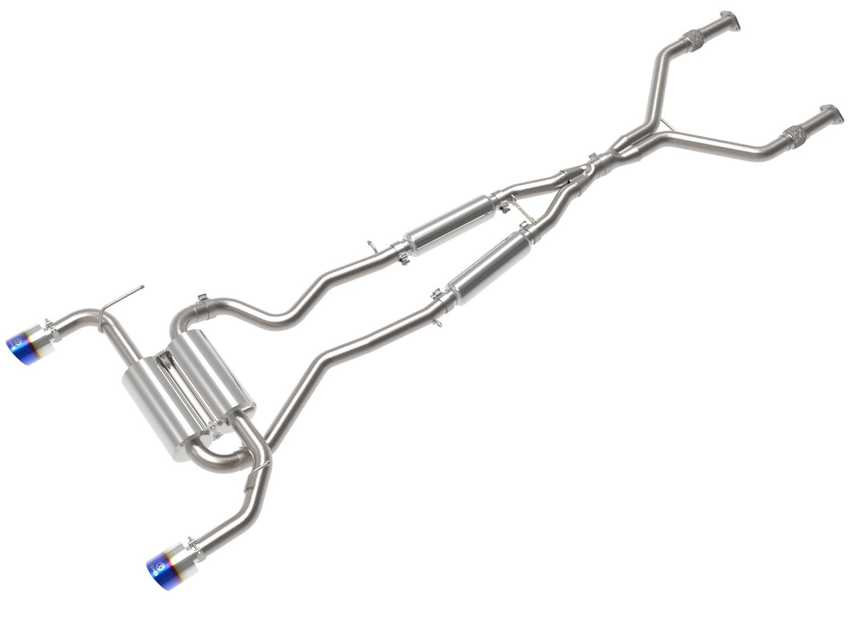 aFe Power Takeda 2-1/2 IN 304 Stainless Steel Cat-Back Exhaust System w/ Blue Flame Tip — Infiniti Q50 14-15 V6-3.7L — 49-36136-L