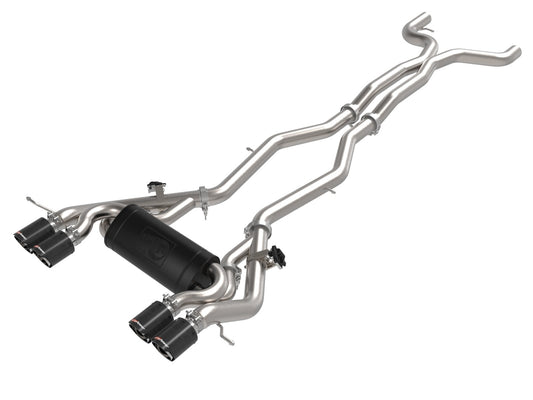 aFe Power MACH Force-Xp 3 IN to 2-1/2 IN 304 Stainless Steel Cat-Back Exhaust w/ Carbon Fiber Tip — BMW M3/M4 (G80/82) 21-26 L6-3.0L (tt) S58 — 49-36351-C