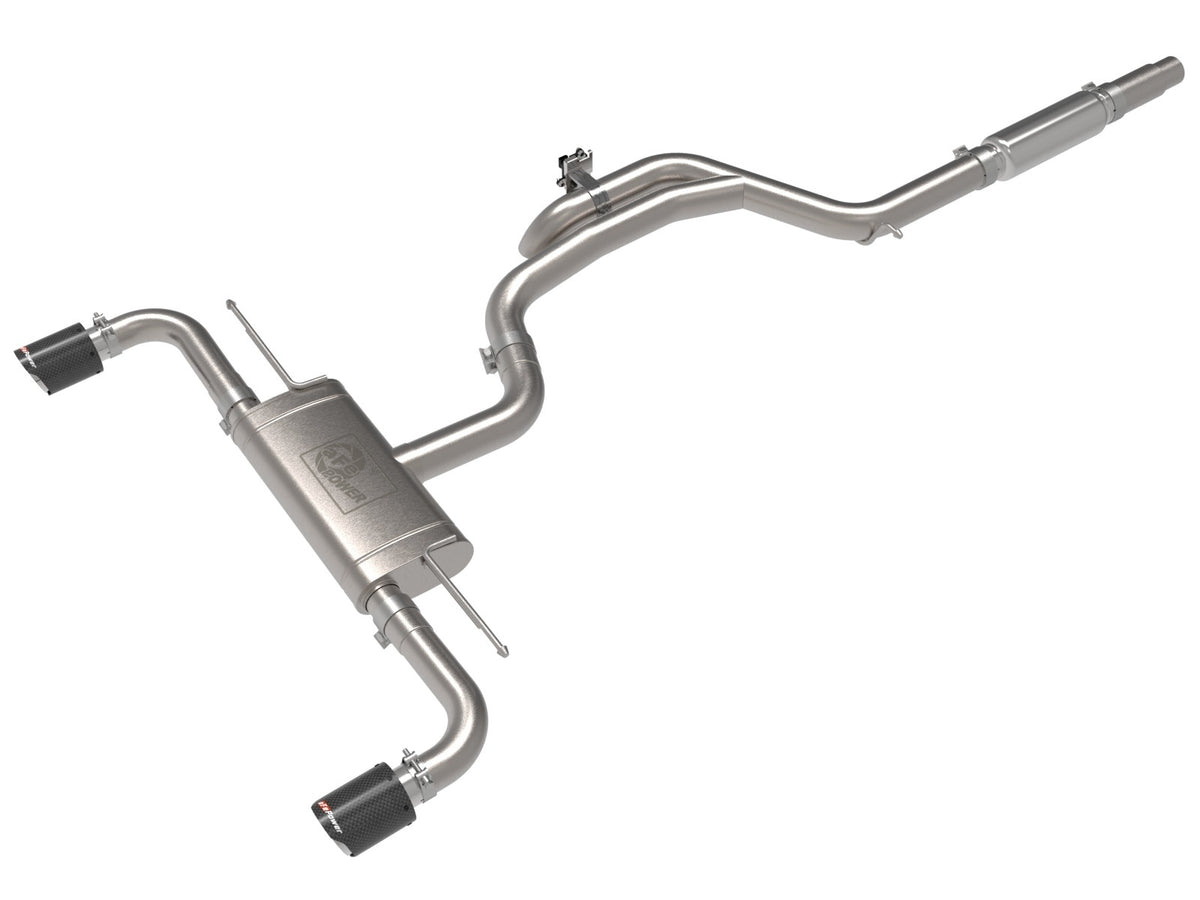 aFe Power Gemini XV 3 IN to 2-1/2 IN 304 Stainless Steel Cat-Back Exhaust System w/ Cut-Out Carbon Fiber — Volkswagen GTI (MKVIII) 22-24 L4-2.0L (t) — 49-36451-C