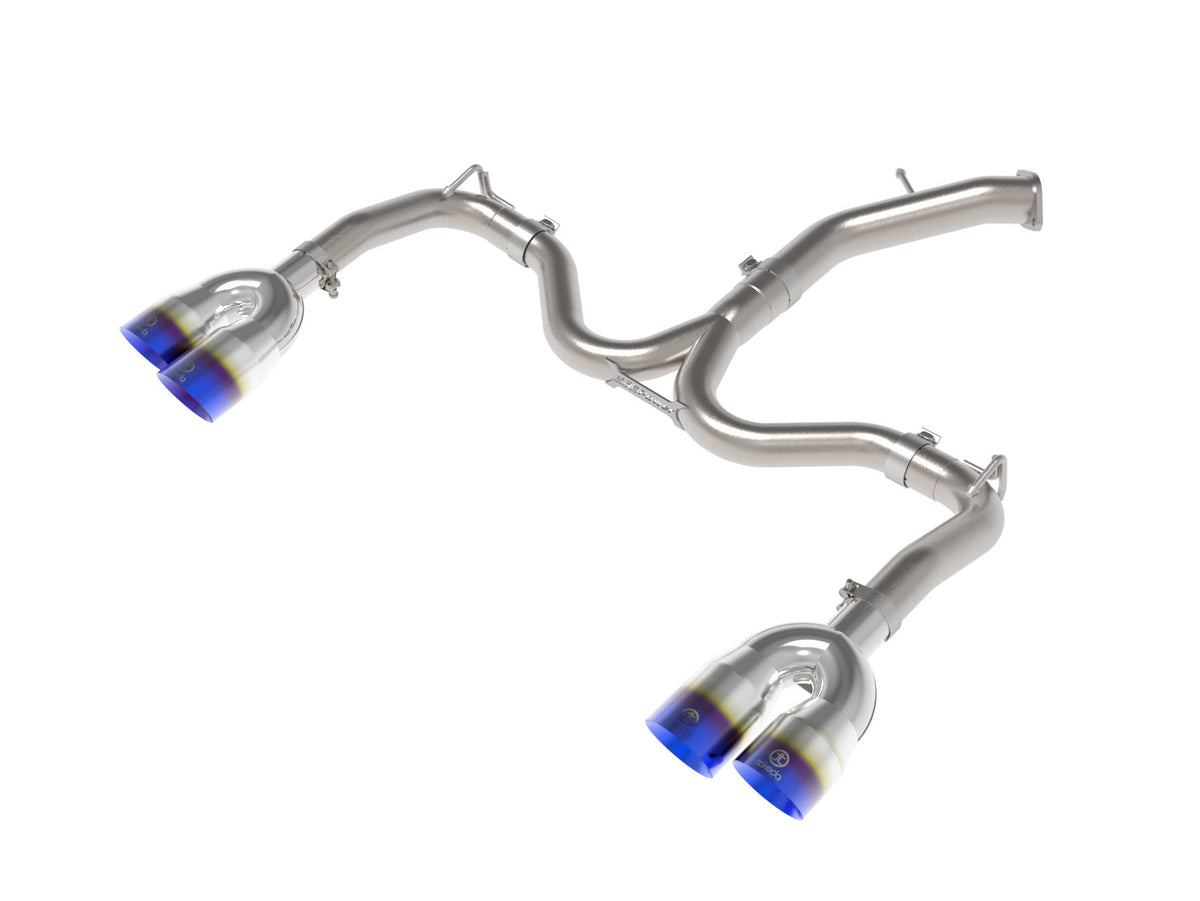 aFe Power Takeda 3 IN to 2-1/2 IN 304 Stainless Steel Axle-Back Exhaust w/ Blue Flame Tips — Kia Forte GT 22-24 L4-1.6L (t) — 49-37039-L