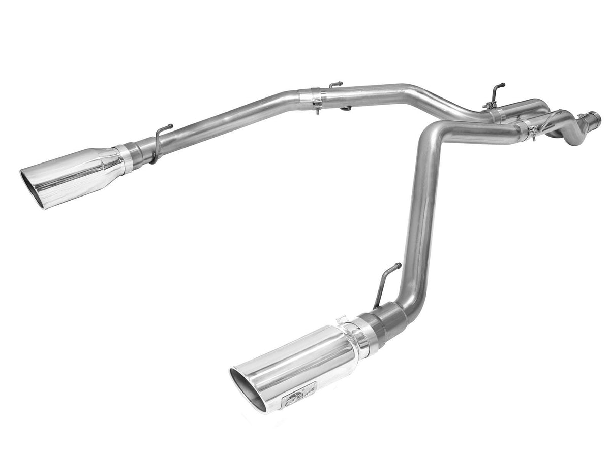 aFe Power Large Bore-HD 3 IN 409 Stainless Steel DPF-Back Exhaust System w/ 5 IN Polished Tip — Dodge RAM 1500 EcoDiesel 14-19 V6-3.0L (td) — 49-42045-P
