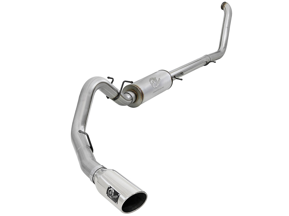 aFe Power Large Bore-HD 4 IN 409 Stainless Steel Turbo-Back Exhaust System w/ Polished Tip — Ford Excursion 00-03 V8-7.3L (td) — 49-43008-P