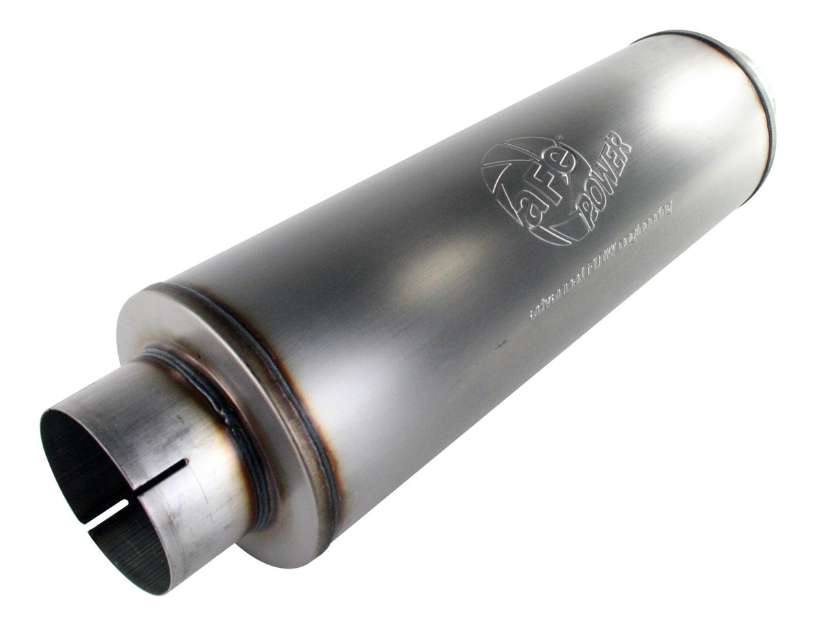aFe Power MACH Force-Xp 5 IN 409 Stainless Steel Muffler — 5in ID Inlet & Outlet, 30in Length, 8in Diameter — 49-91012