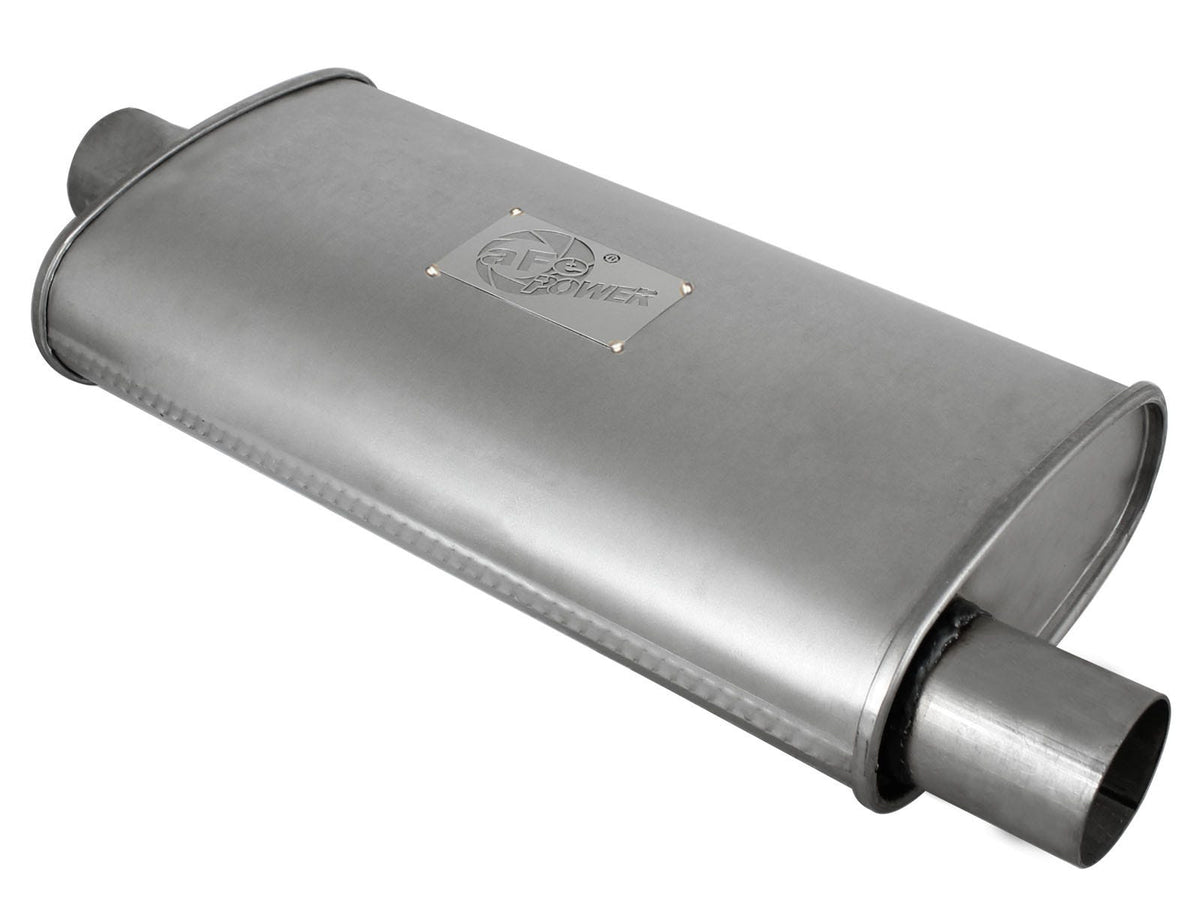 aFe Power Scorpion 2-1/2" Aluminized Steel Chambered Center-Offset Muffler — 2-1/2 IN ID Center/Offset x 9 IN W x 4 IN H x 18 IN L- Oval Body — 49M00002