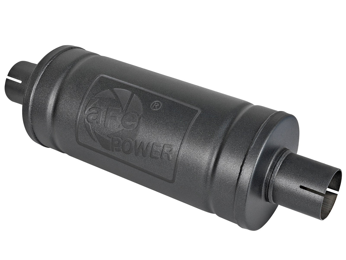 aFe Power MACH Force-Xp 2-1/2" 409 Stainless Steel Muffler — 2-1/2 IN ID Inlet & Outlet Center/Center 14 IN L x 6 IN Dia. — 49M00007-B