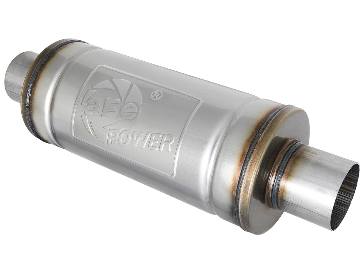 aFe Power MACH Force-Xp 3" 409 Stainless Steel Muffler — 3 IN ID Center/Center x 6 IN Dia. x 14 IN L - Round Body — 49M00012