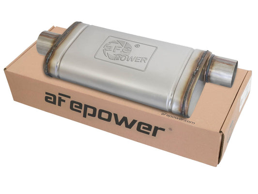 aFe Power MACH Force-Xp 3" 409 Stainless Steel Muffler — 3 IN ID Center/Offset x 9 IN W x 4 IN H x 18 IN L- Oval Body — 49M00020