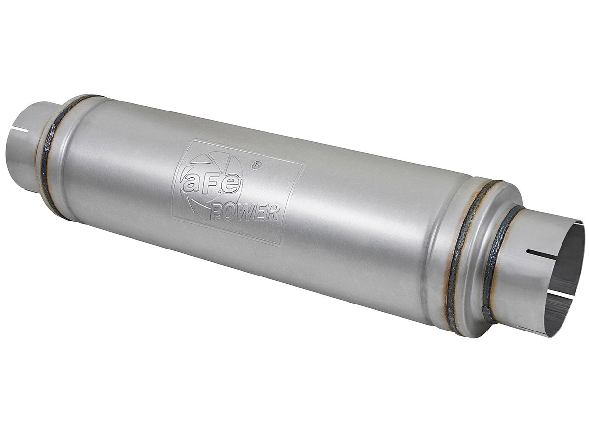 aFe Power ATLAS 5" Aluminized Steel Muffler — 5 IN ID Center/Center x 7 IN Dia. x 24 IN L - Round Body — 49M00023