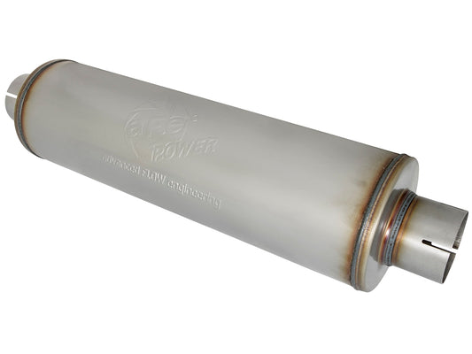 aFe Power MACH Force-Xp 3-1/2" 409 Stainless Steel Muffler — 3-1/2 IN ID Center/Center x 7 IN Dia. x 24 IN L - Round Body — 49M00024