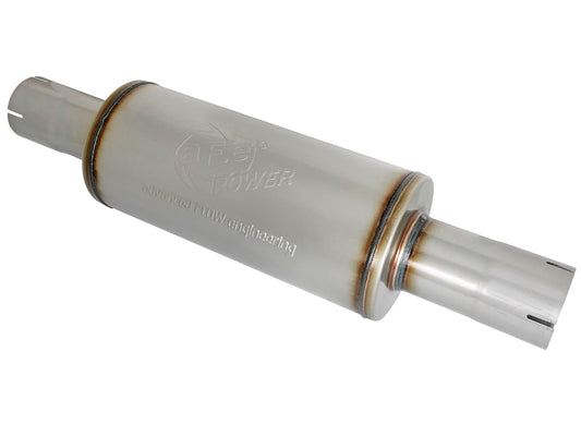 aFe Power ATLAS 3-1/2" Aluminized Stainless Steel Muffler — 3-1/2 IN ID Center/Center x 7 IN Dia. X 16 IN L - Round Body — 49M00025