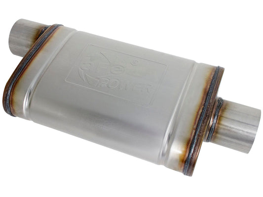 aFe Power MACH Force-Xp 3" 409 Stainless Steel Muffler — 3 IN ID Center/Offset x 4 IN H x 9 IN W x 14 IN L - Oval Body — 49M00031