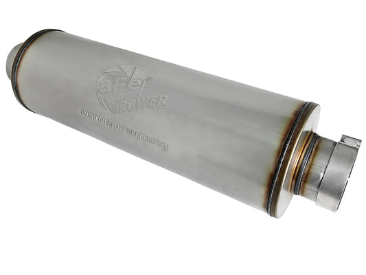 aFe Power SATURN 4S - 4" 409 Stainless Steel Muffler — 4 IN ID Center/Center x 8 IN Dia. x 30 IN OAL - Round Body — 49M00038