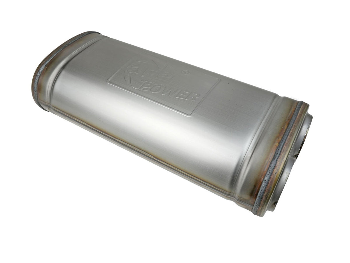 aFe Power MACH Force-Xp 409 Stainless Steel Muffler — 3 IN Dual Inlet/Dual Outlet 5 IN H x 8 IN W x 18 IN L — 49M00055